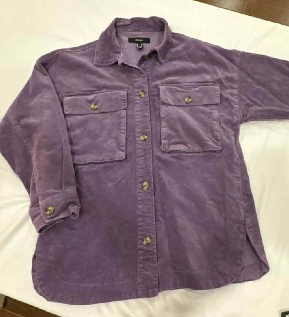 Forever 21 Corduroy Shirt Jacket Size S Purple Button-Up Shacket